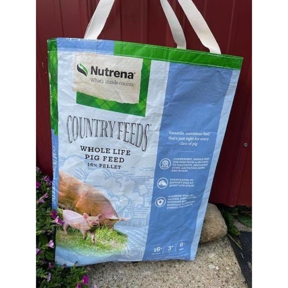 XL 15x22 Upcycled Pig Feed Bag Tote | Cute Pig & Piglet Lover Gift
